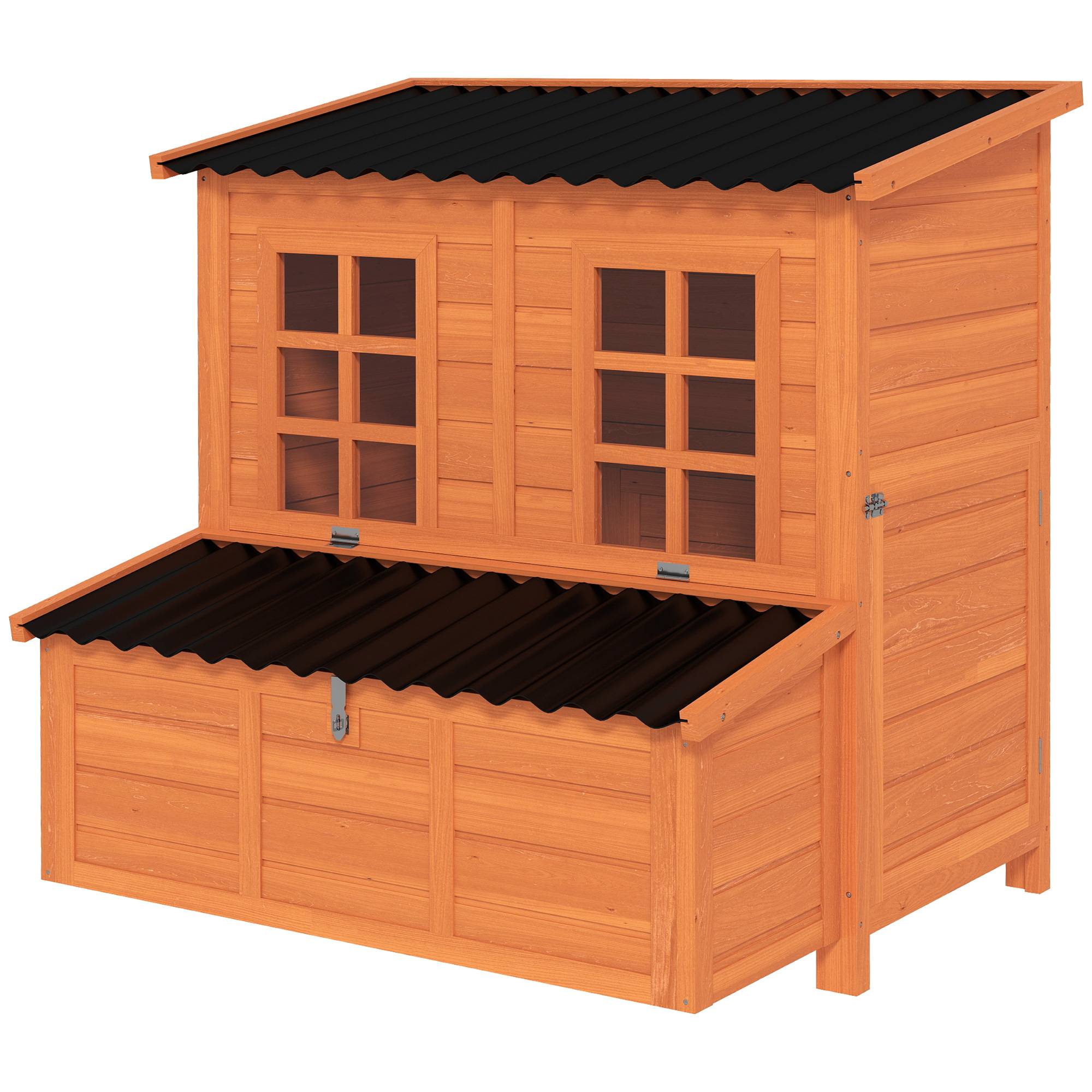 Poulailler sapin et plastique orange 100x86x100cm pour 3-4 poules, nichoir, toit étanche