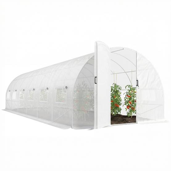 Sans Marque - Serre tunnel jardin 24m² portes 12 fenêtres moustiquaires 295x798x199cm blanc - Image 1