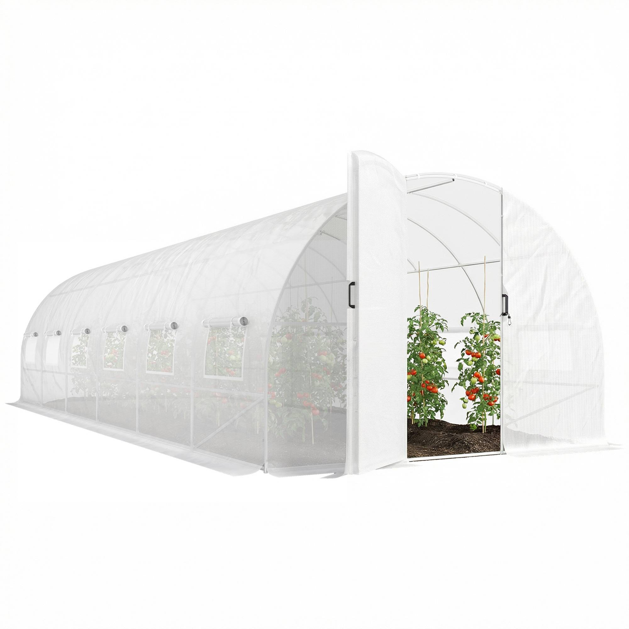 Sans Marque - Serre tunnel jardin 24m² portes 12 fenêtres moustiquaires 295x798x199cm blanc