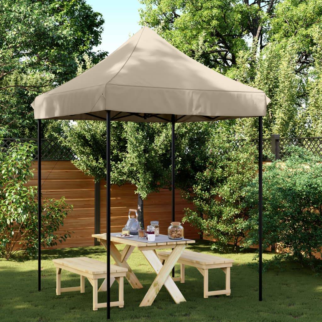 Petit Barnum Pliant 2x2 m Acier Chapiteau Escamotable pour Balcon Terrasse Taupe – ComfortXL Outdoor Living - Image 1