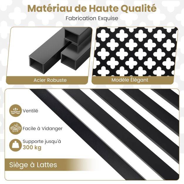 Helloshop26 - Banc de jardin chaise de patio en métal pour 2 personnes avec dossier ajouré & siège à lattes banc moderne de 127 cm de long noir - Imagen 4
