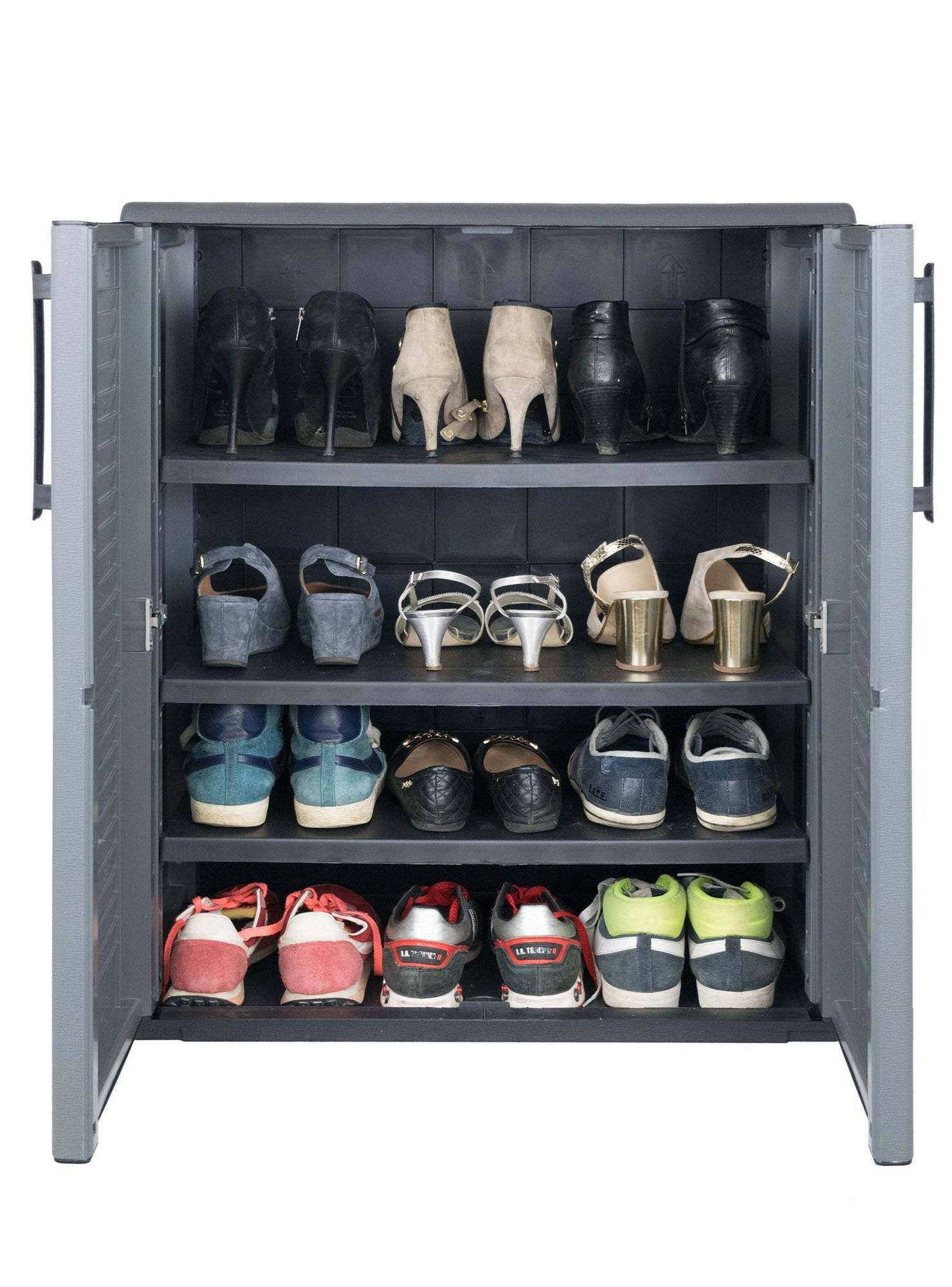 Dmora - Armoire d'extérieur Daltinie, Mobilier d'extérieur, Armoire de balcon polyvalente, Gris et Noir, Finition rayée, 68x37h84 cm - Dmora - Image 4