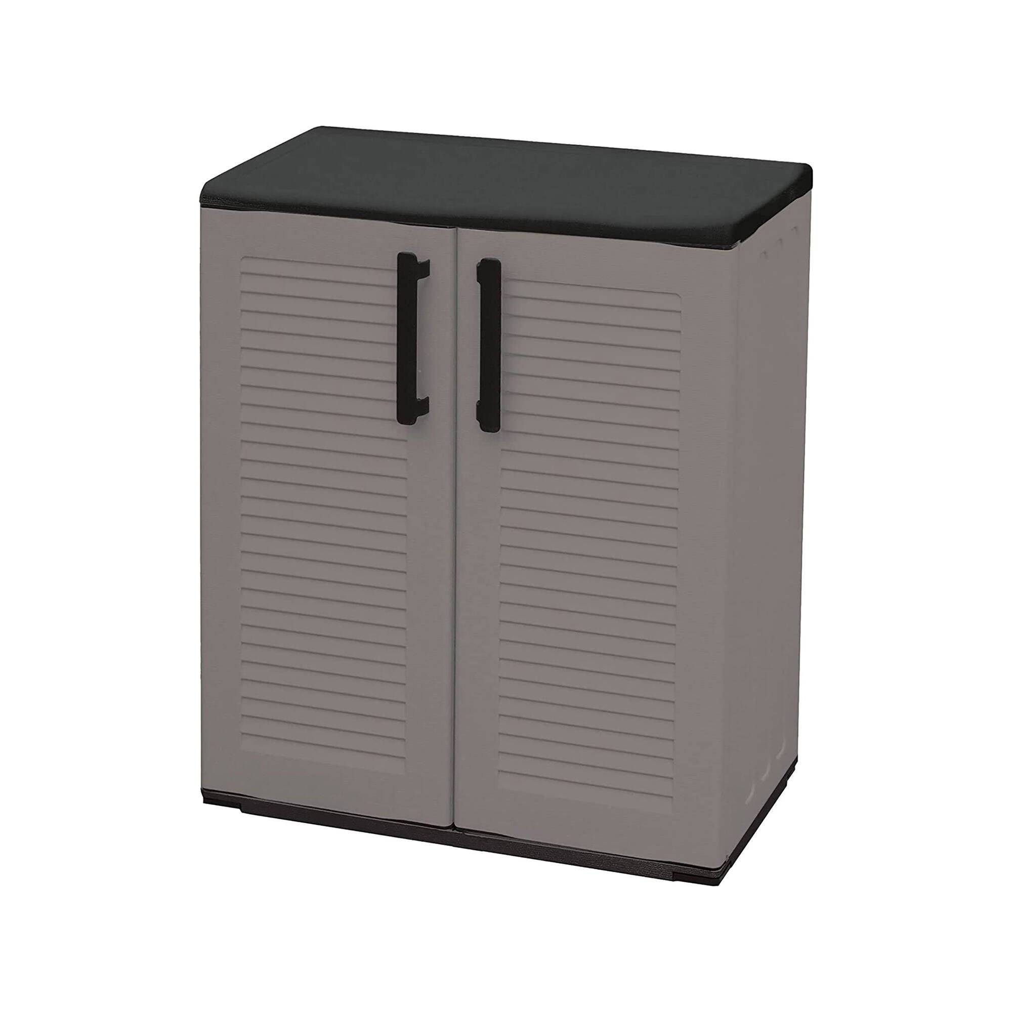 Dmora - Armoire d'extérieur Daltinie, Mobilier d'extérieur, Armoire de balcon polyvalente, Gris et Noir, Finition rayée, 68x37h84 cm - Dmora - Image 1