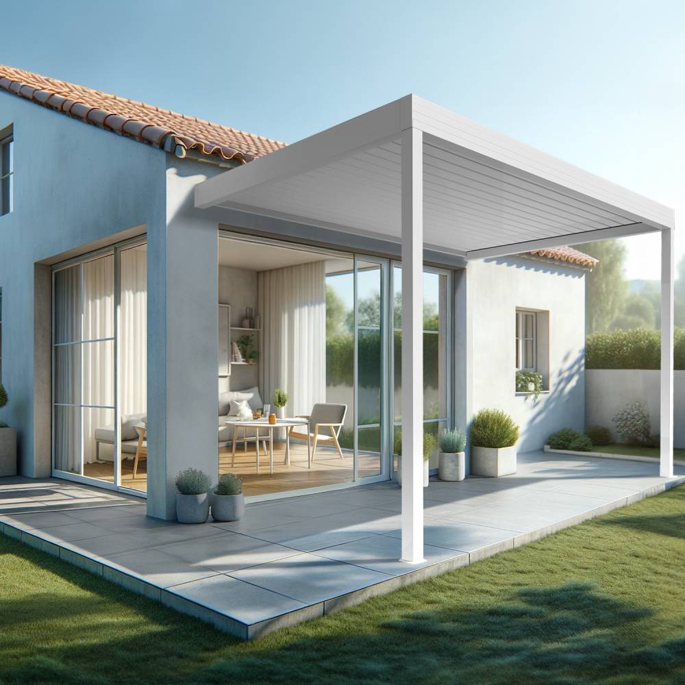 Pergola bioclimatique HELY 4,50x6,037m Vérin à télécommande (Blanc) - Alia Productions - Imagen 1
