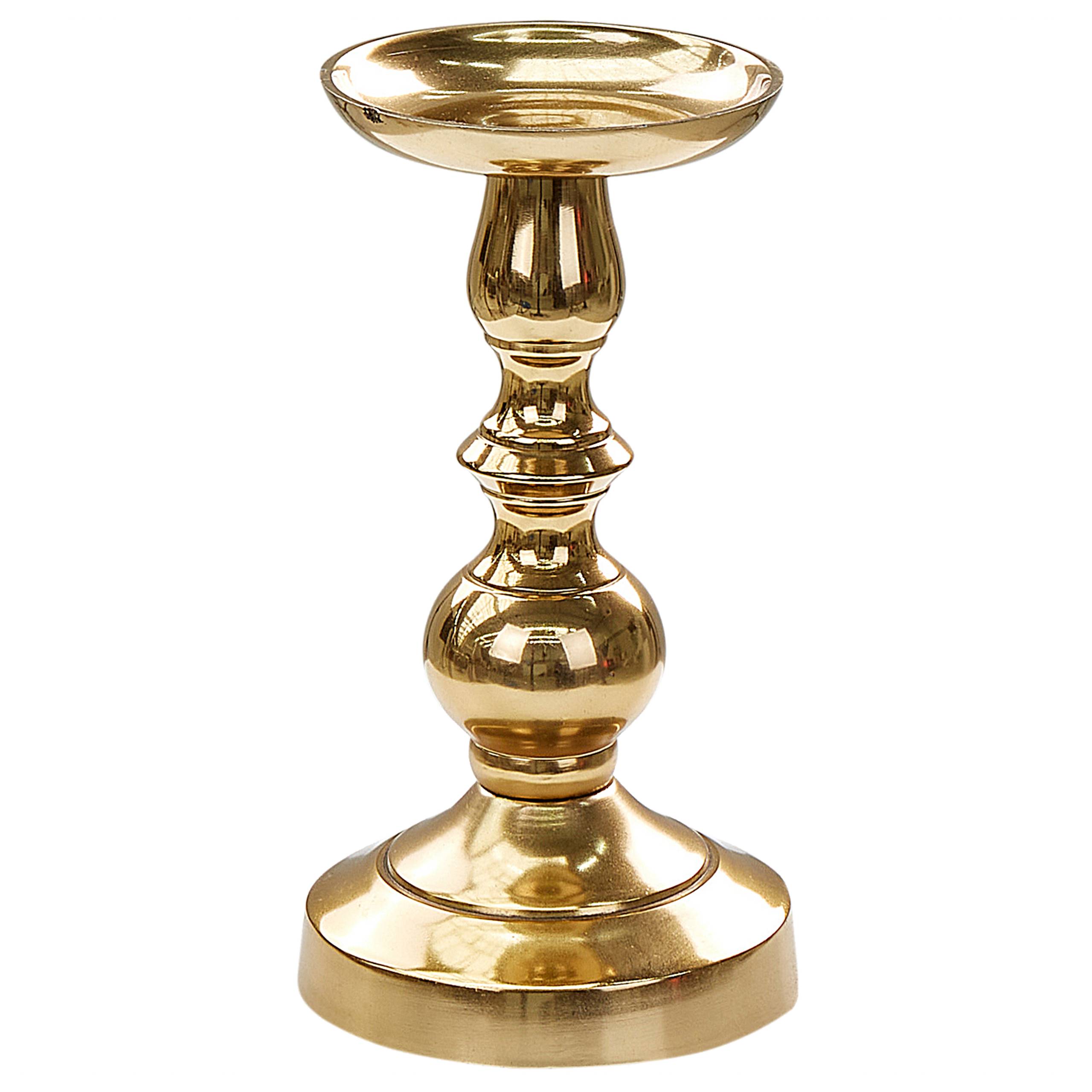 Beliani - Lot de 2 Bougeoirs en Aluminium Doré 23/27 cm Finition Brillante Robuste Léger Bougies Parfaites pour la Chambre et le Salon Eclairage Doux - Imagen 5
