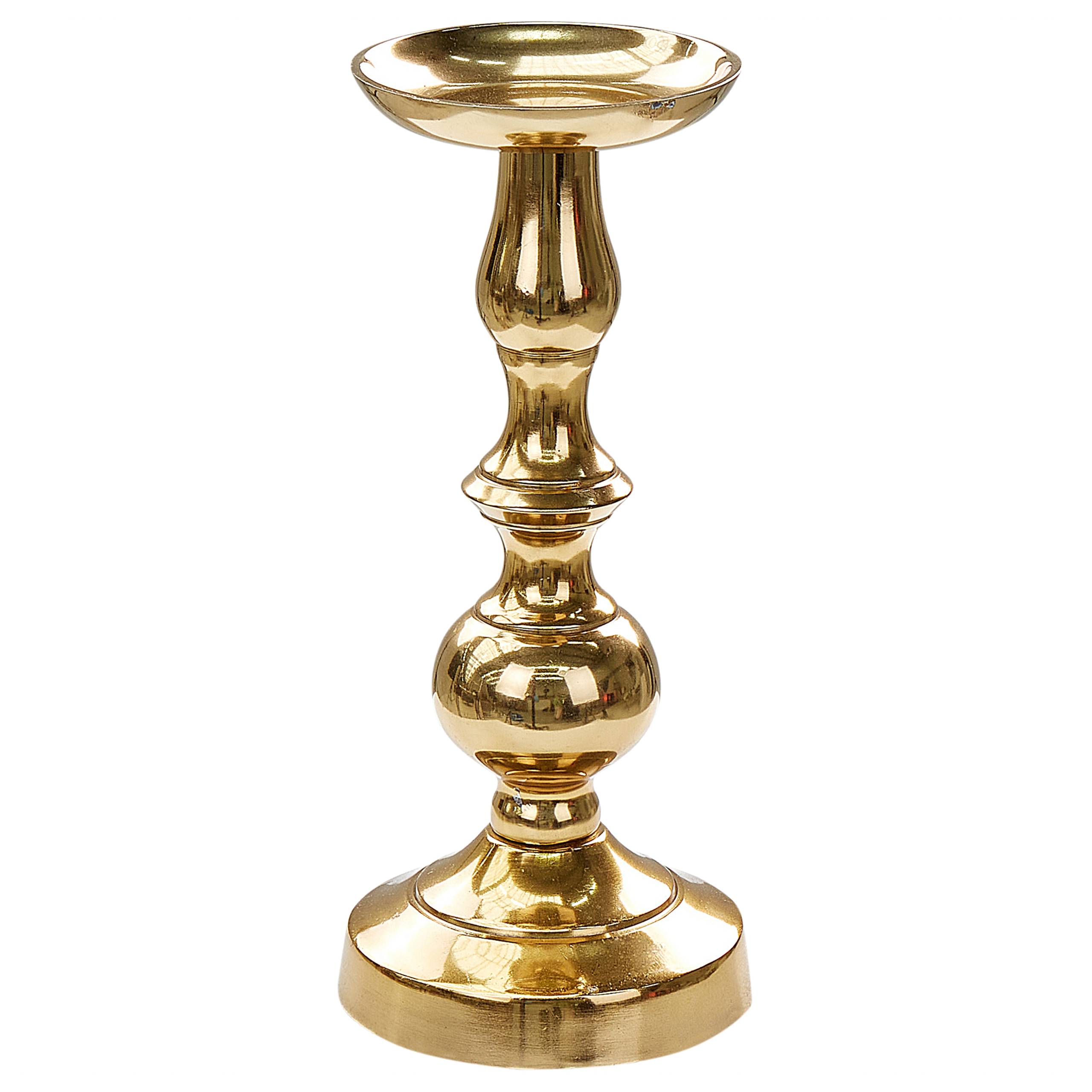 Beliani - Lot de 2 Bougeoirs en Aluminium Doré 23/27 cm Finition Brillante Robuste Léger Bougies Parfaites pour la Chambre et le Salon Eclairage Doux - Imagen 4