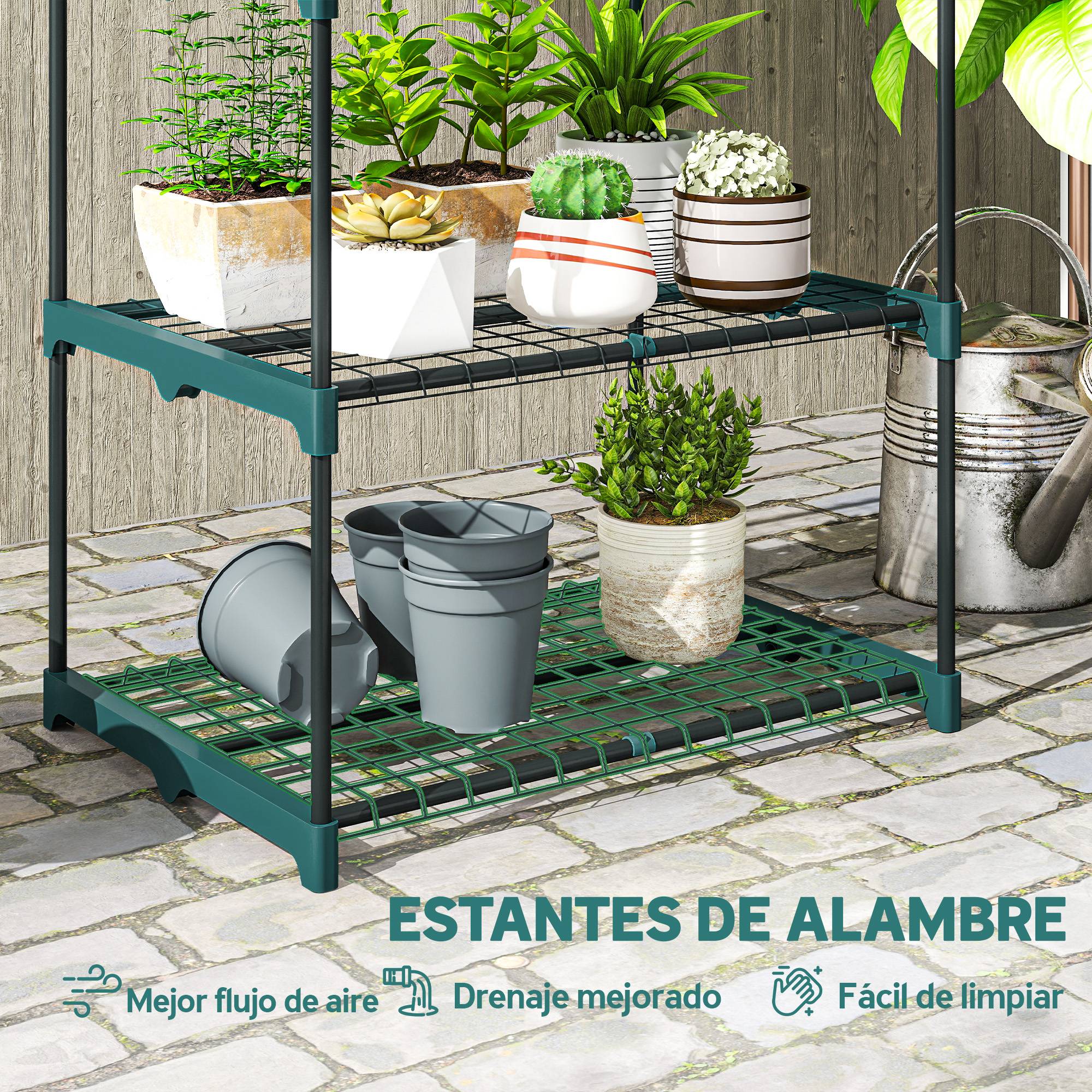 Étagère à plantes à 4 niveaux, en acier, avec étagères métalliques, 67 x 49 x 105 cm, vert foncé - Image 7