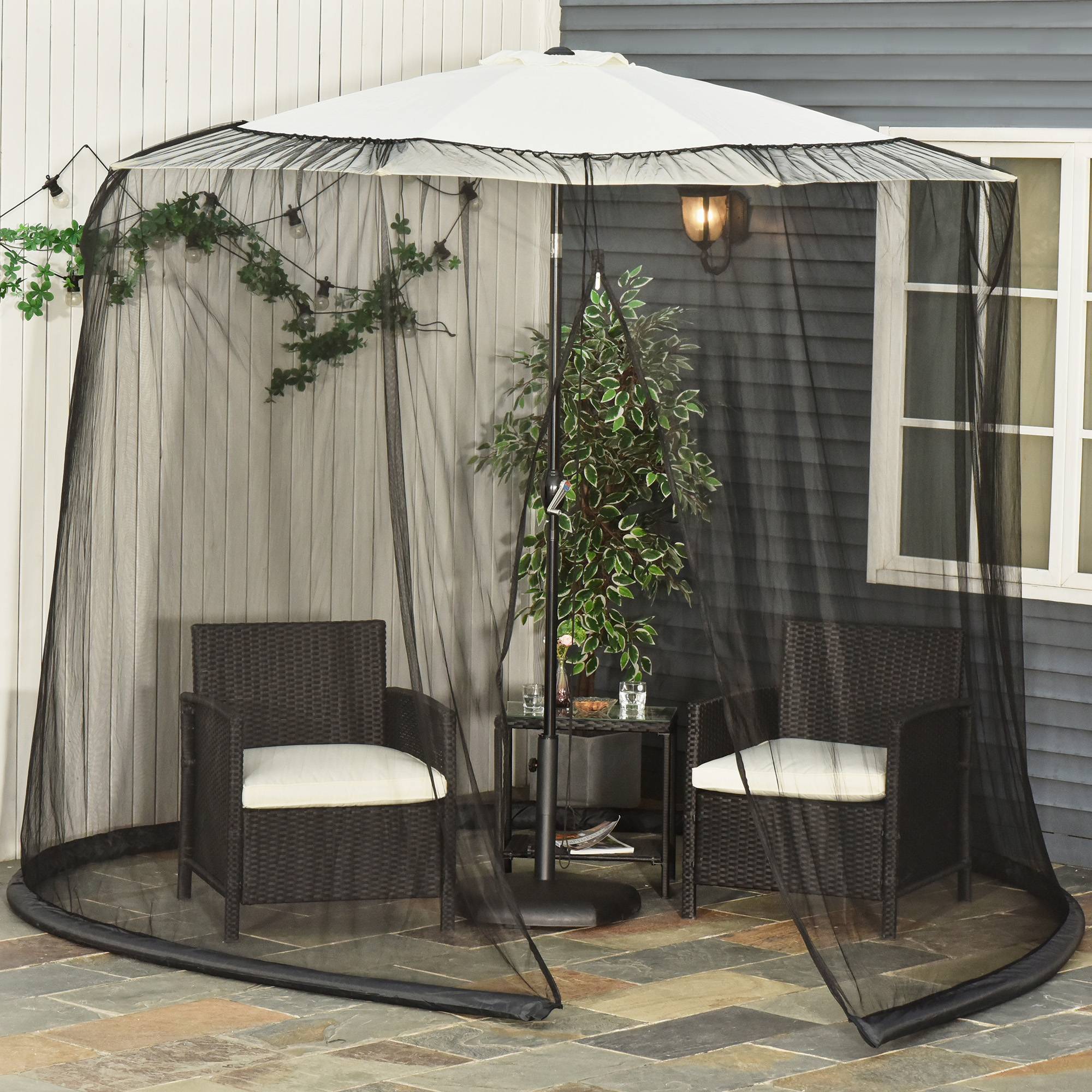 Moustiquaire pour parasol tissu Oxford jardin terrasse protection anti-insectes 300x230cm noir - ComfortXL Outdoor Living - Image 4