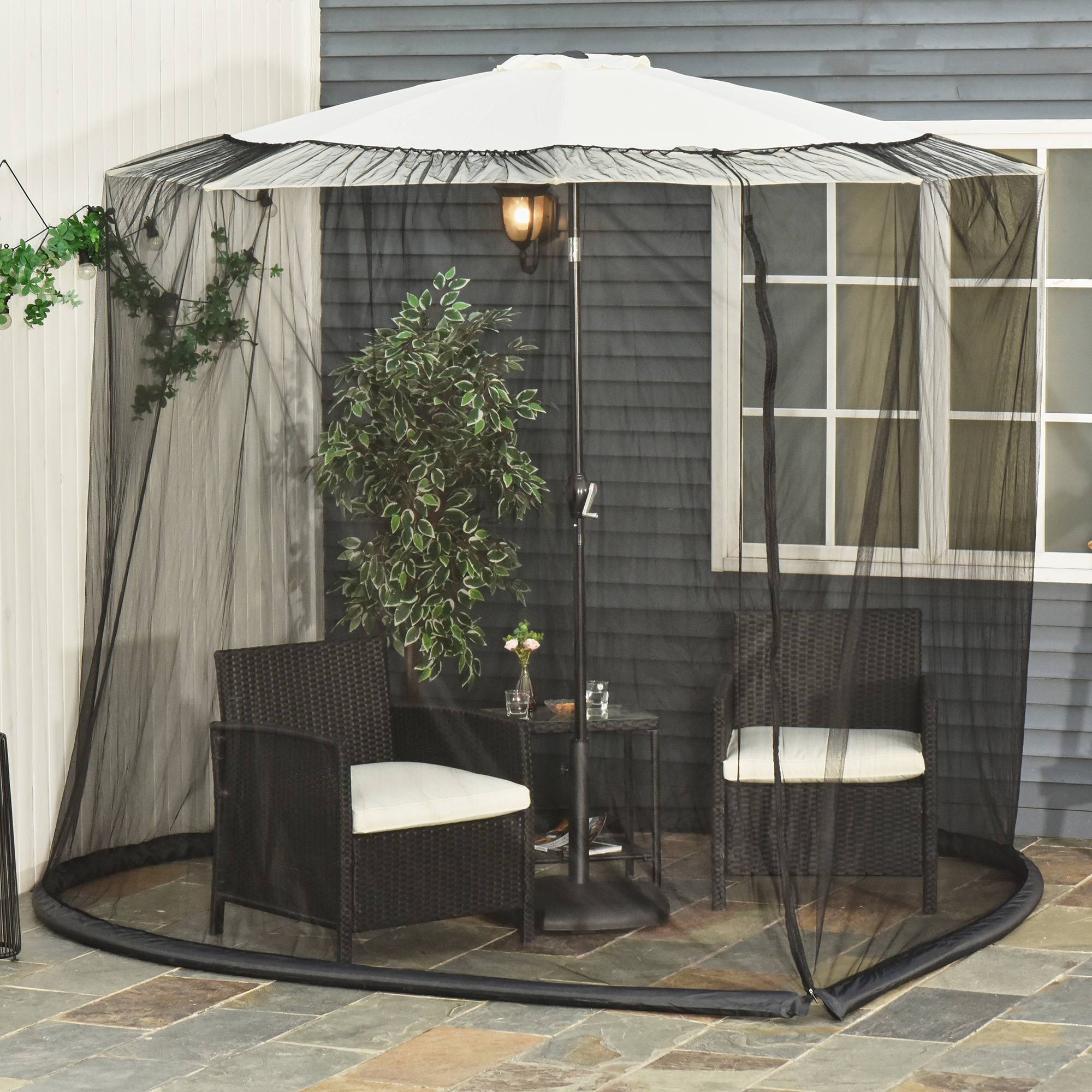 Moustiquaire pour parasol tissu Oxford jardin terrasse protection anti-insectes 300x230cm noir - ComfortXL Outdoor Living - Image 3
