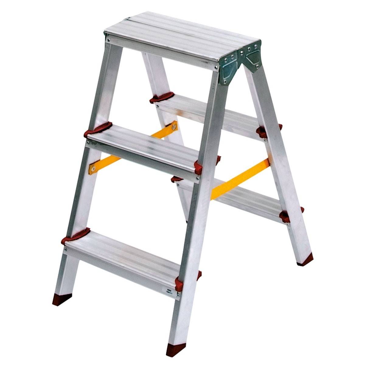 Vito - Escabeau Double 3 Marches Aluminium Pliable 65 cm – Marchepied Stable Antidérapant Charge 150 kg pour Bricolage et Travaux VITO