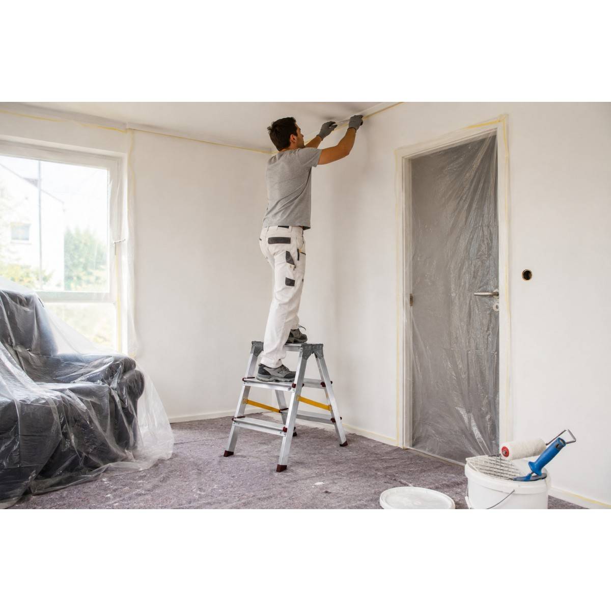Escabeau Double 3 Marches Aluminium Pliable 65 cm – Marchepied Stable Antidérapant Charge 150 kg pour Bricolage et Travaux VITO - Image 4