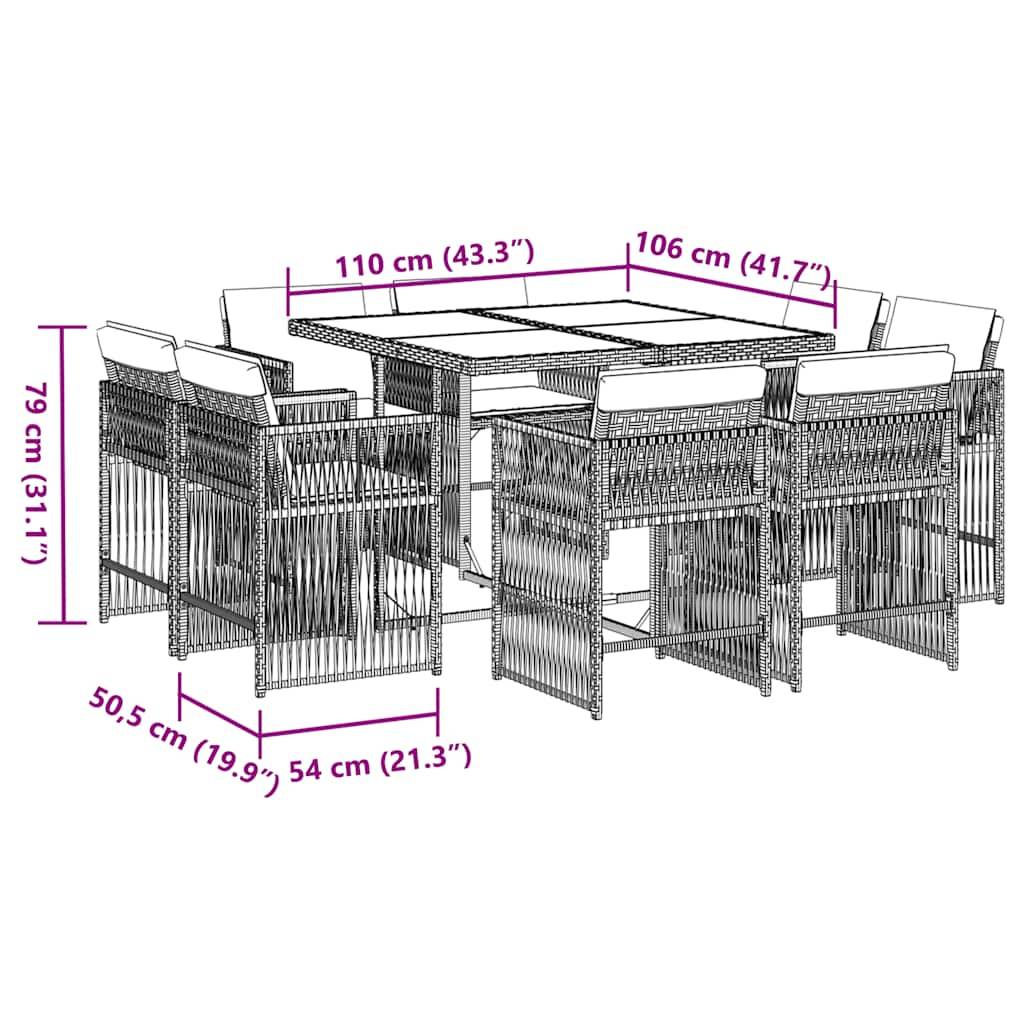 ComfortXL - Salon de Jardin Encastrable 8 Personnes Noir, Rangement Compact, Table Carrée Verre et Coussins Noirs Inclus – ComfortXL Outdoor Living - Image 5
