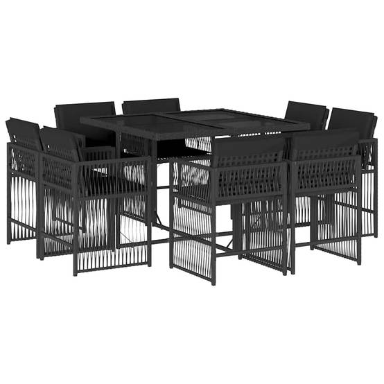 ComfortXL - Salon de Jardin Encastrable 8 Personnes Noir, Rangement Compact, Table Carrée Verre et Coussins Noirs Inclus – ComfortXL Outdoor Living - Image 2