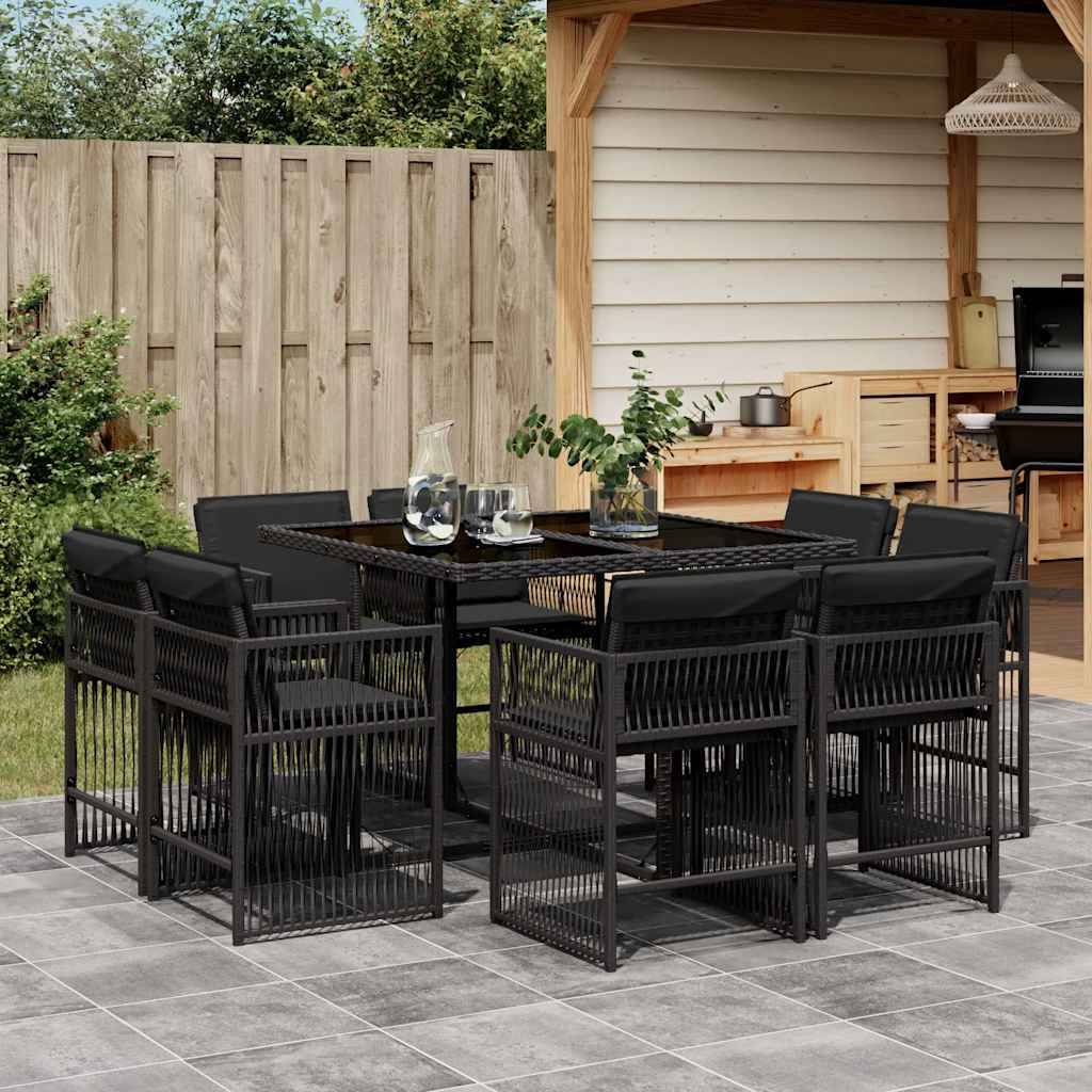 ComfortXL - Salon de Jardin Encastrable 8 Personnes Noir, Rangement Compact, Table Carrée Verre et Coussins Noirs Inclus – ComfortXL Outdoor Living - Image 1
