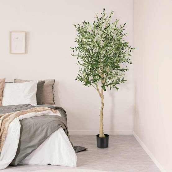 Lot de 1 Plante Artificielle en Pot Hauteur 185CM, Olivier Artificiel 1296 Feuilles en Soie 72 Fruits avec Base de Ciment Décoration - Image 2