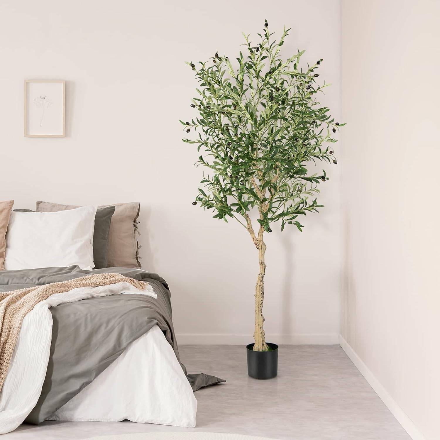 Lot de 1 Plante Artificielle en Pot Hauteur 185CM, Olivier Artificiel 1296 Feuilles en Soie 72 Fruits avec Base de Ciment Décoration - Image 2