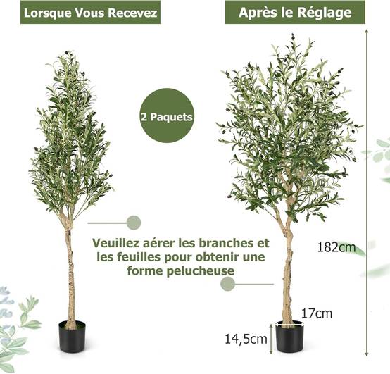 Lot de 1 Plante Artificielle en Pot Hauteur 185CM, Olivier Artificiel 1296 Feuilles en Soie 72 Fruits avec Base de Ciment Décoration - Image 5
