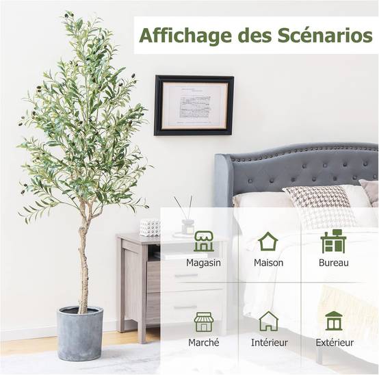 Lot de 1 Plante Artificielle en Pot Hauteur 185CM, Olivier Artificiel 1296 Feuilles en Soie 72 Fruits avec Base de Ciment Décoration - Image 8