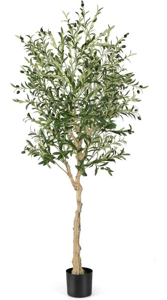 Lot de 1 Plante Artificielle en Pot Hauteur 185CM, Olivier Artificiel 1296 Feuilles en Soie 72 Fruits avec Base de Ciment Décoration - Image 1