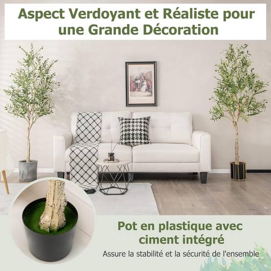 Lot de 1 Plante Artificielle en Pot Hauteur 185CM, Olivier Artificiel 1296 Feuilles en Soie 72 Fruits avec Base de Ciment Décoration - Image 6
