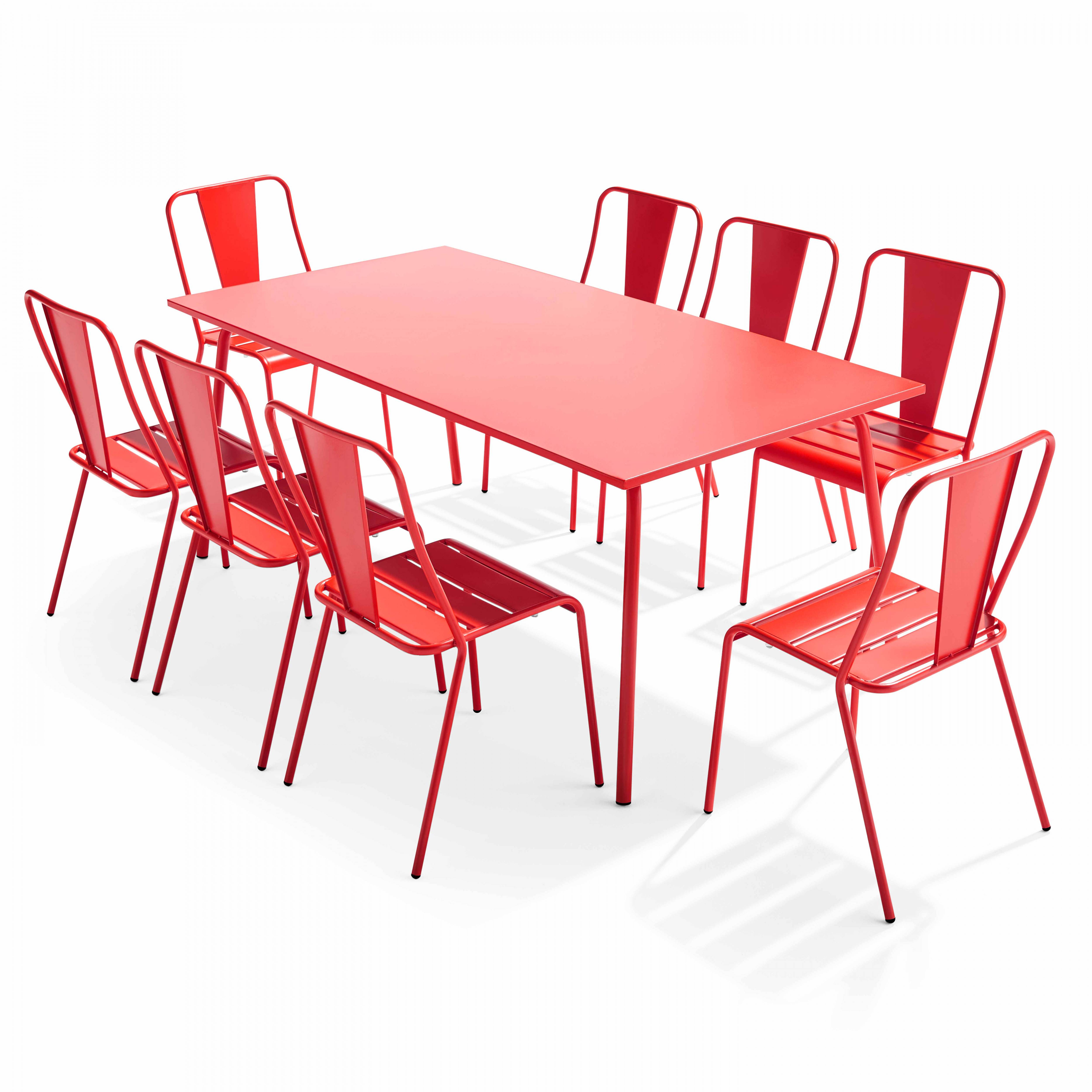 Oviala - Ensemble table de jardin et 8 chaises bistrot en acier rouge Palavas - Oviala - Imagen 1