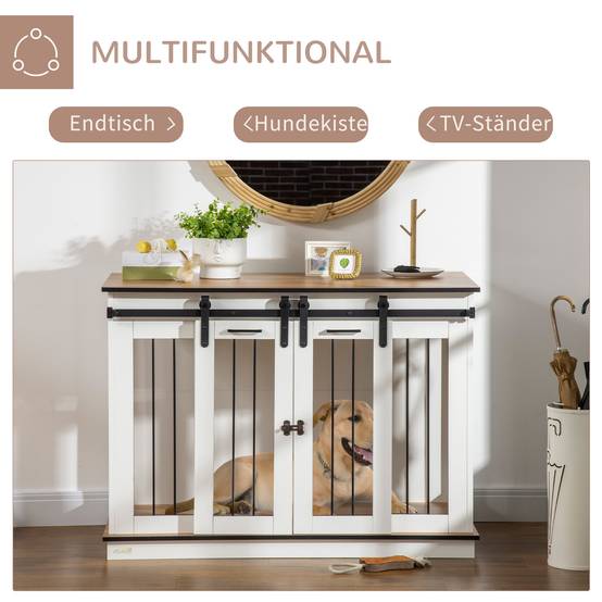Cage pour chien en bois et métal blanc 120 x 60 x 88.5 cm - PANGIVO - Image 4
