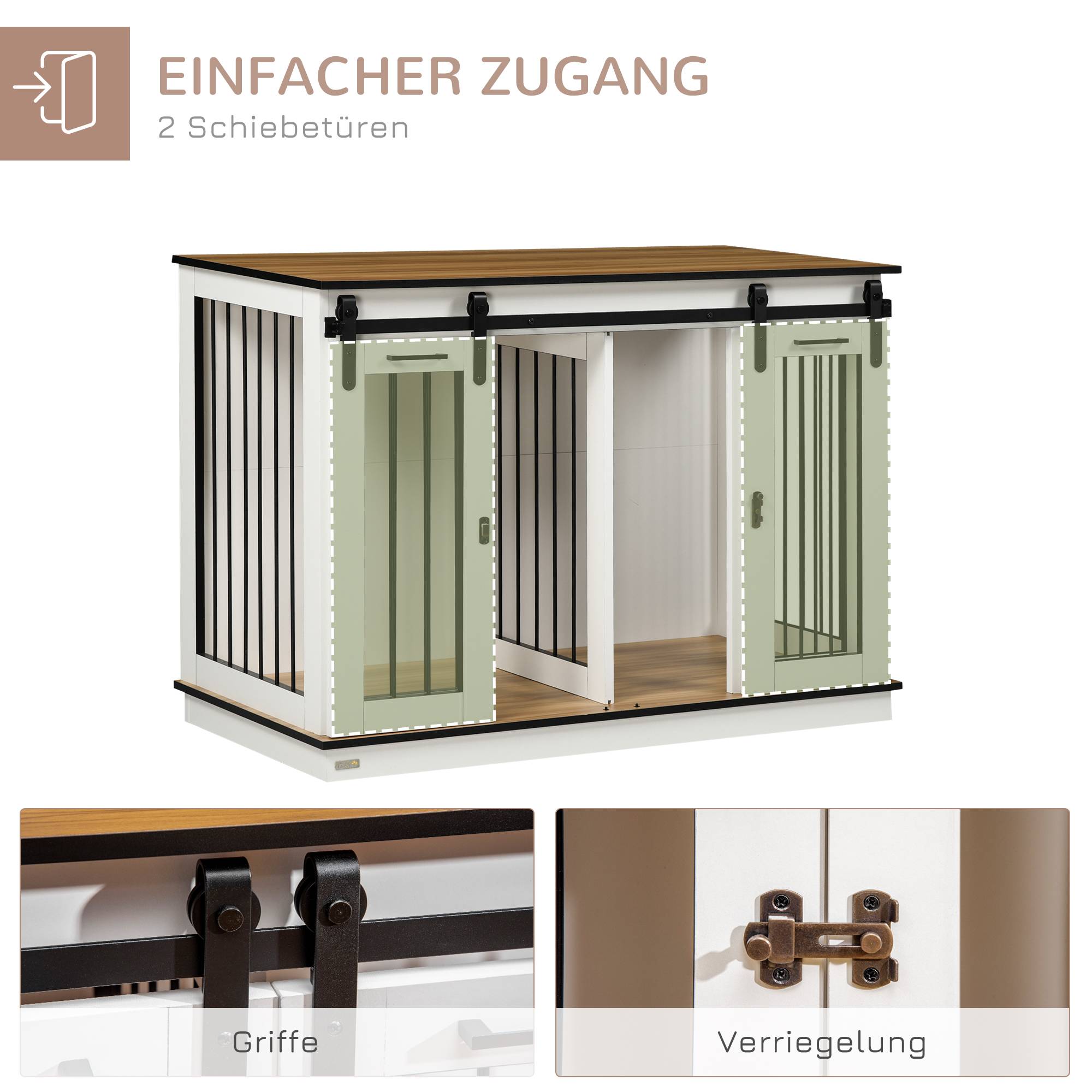 Cage pour chien en bois et métal blanc 120 x 60 x 88.5 cm - PANGIVO - Image 6