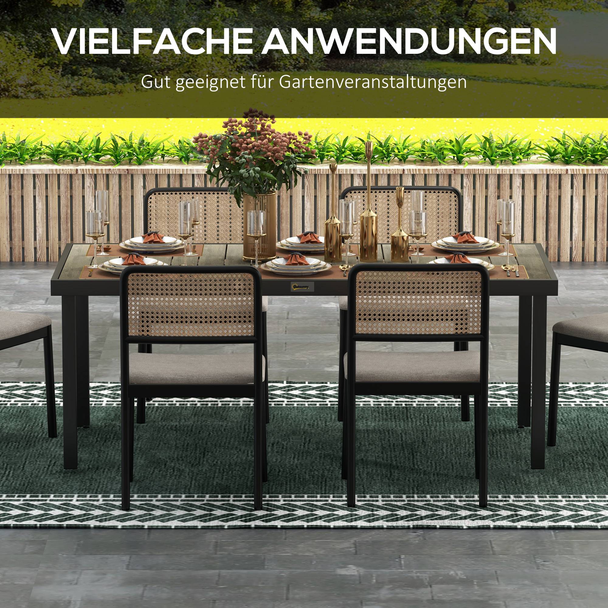 Table buffet aluminium aspect bois 190x90cm antidérapante, 8 personnes extérieur jardin terrasse - Image 6