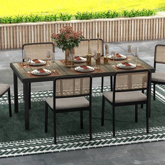 Table buffet aluminium aspect bois 190x90cm antidérapante, 8 personnes extérieur jardin terrasse - Image 2