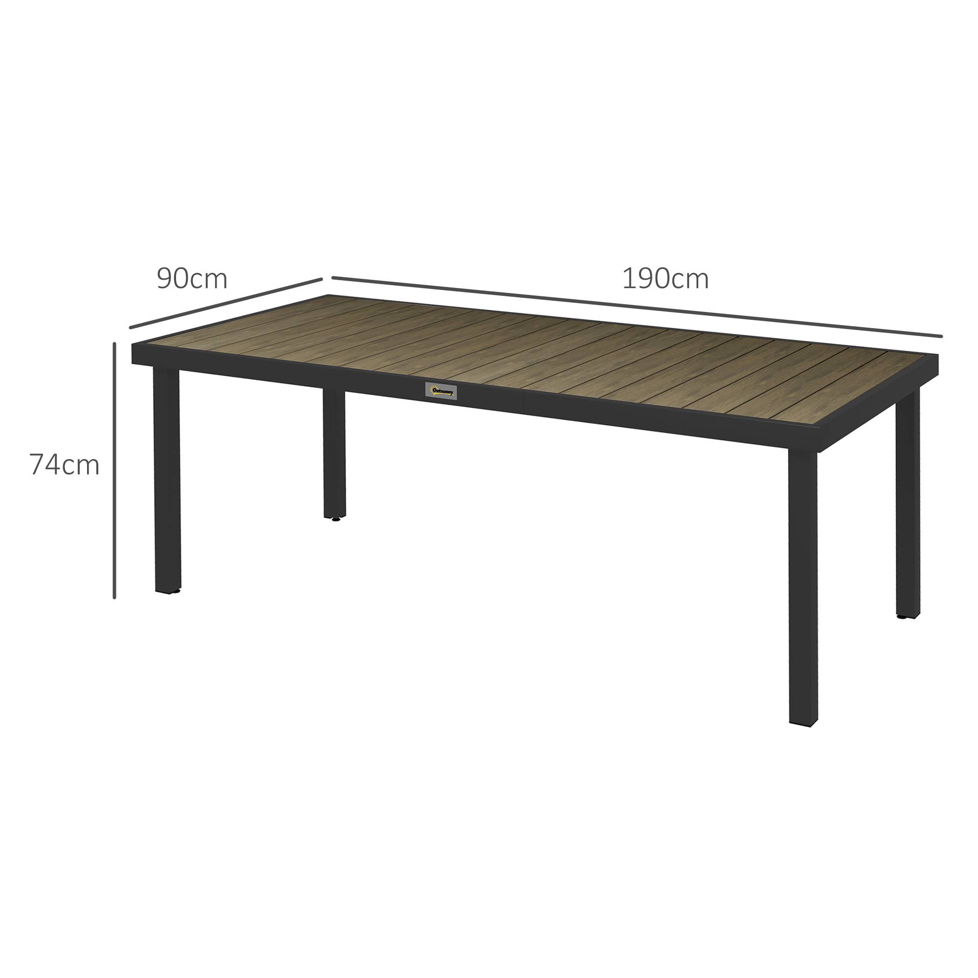 Table buffet aluminium aspect bois 190x90cm antidérapante, 8 personnes extérieur jardin terrasse - Image 3
