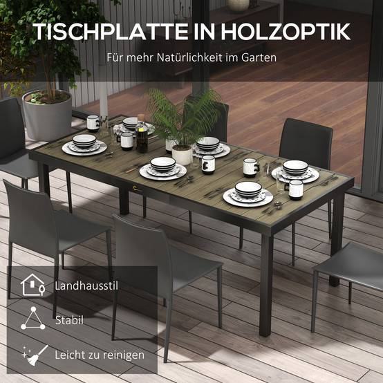 Table buffet aluminium aspect bois 190x90cm antidérapante, 8 personnes extérieur jardin terrasse - Image 4
