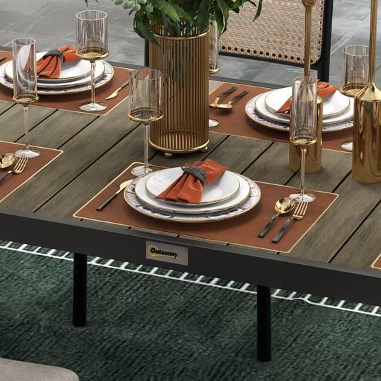 Table buffet aluminium aspect bois 190x90cm antidérapante, 8 personnes extérieur jardin terrasse - Image 7