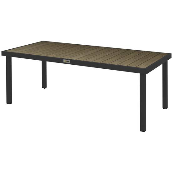 Table buffet aluminium aspect bois 190x90cm antidérapante, 8 personnes extérieur jardin terrasse - Image 1
