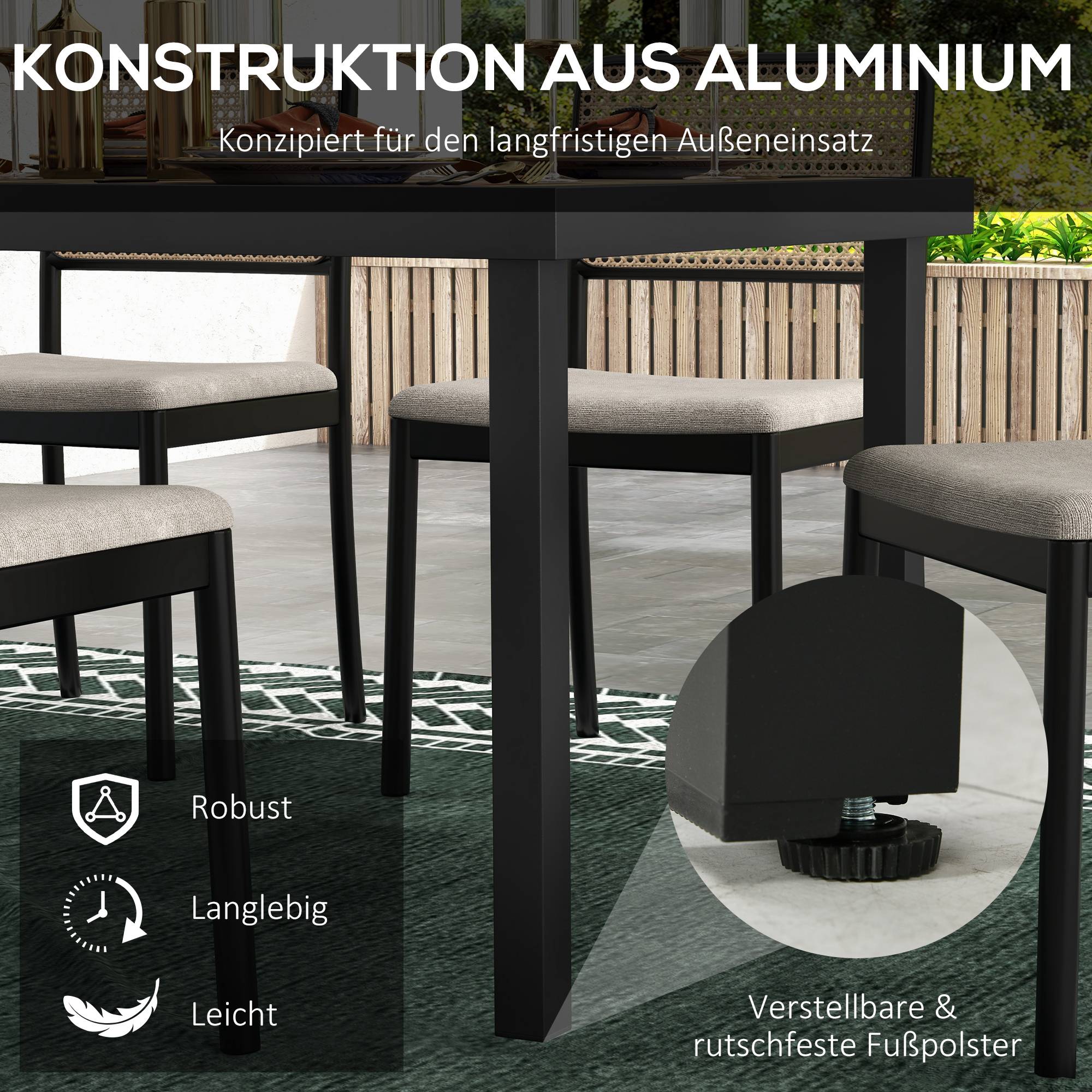Table buffet aluminium aspect bois 190x90cm antidérapante, 8 personnes extérieur jardin terrasse - Image 5