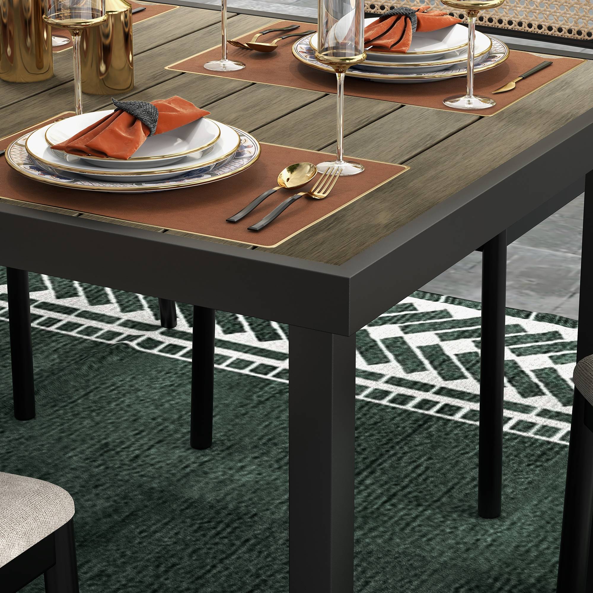 Table buffet aluminium aspect bois 190x90cm antidérapante, 8 personnes extérieur jardin terrasse - Image 8