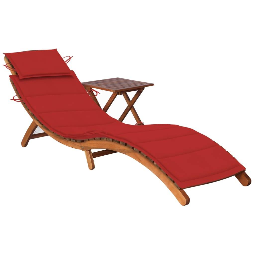 Helloshop26 - Transat chaise longue bain de soleil lit de jardin terrasse meuble d'extérieur avec table et coussin bois d'acacia - Imagen 1