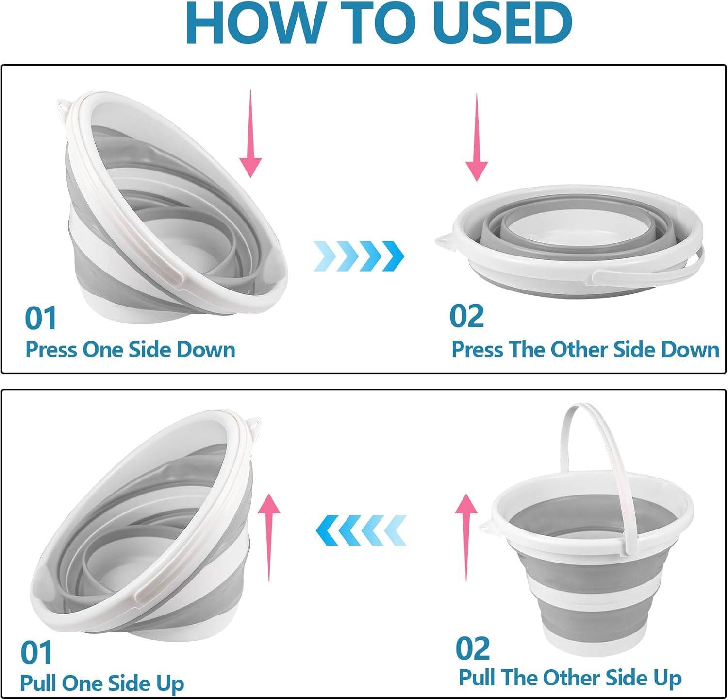Seau pliable en silicone pour camping,seau en plastique， voyages, lavage de voiture et usage domestique (gris) (10 L)-Lytech - Image 3