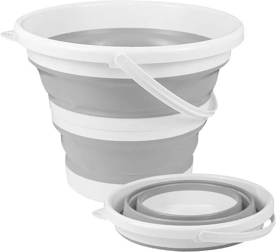 Seau pliable en silicone pour camping,seau en plastique, voyages, lavage de voiture et usage domestique (gris) (10 L)-Lytech - Image 1