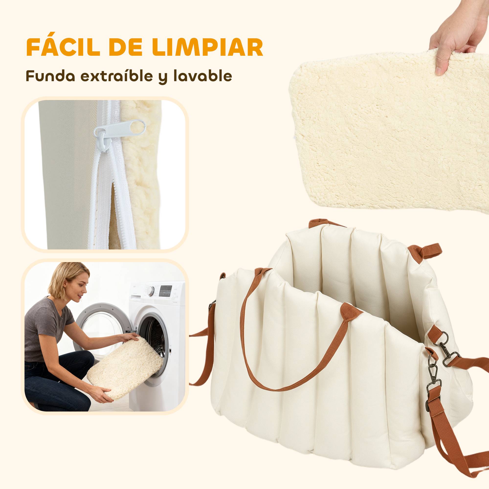 Siège auto pour petits chiens jusqu'à 5 kg avec ceinture de sécurité, base antidérapante et housse amovible - Image 9