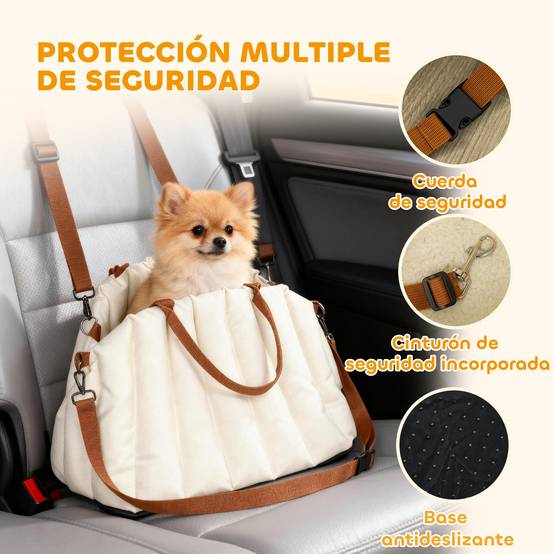 Siège auto pour petits chiens jusqu'à 5 kg avec ceinture de sécurité, base antidérapante et housse amovible - Image 6