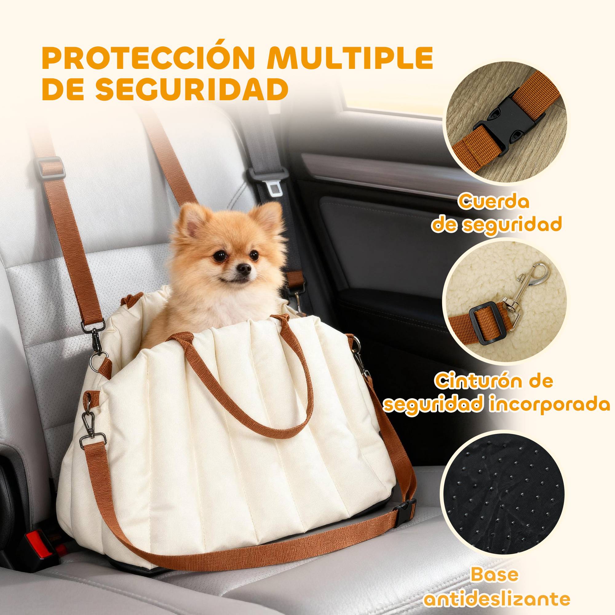 Siège auto pour petits chiens jusqu'à 5 kg avec ceinture de sécurité, base antidérapante et housse amovible - Image 6