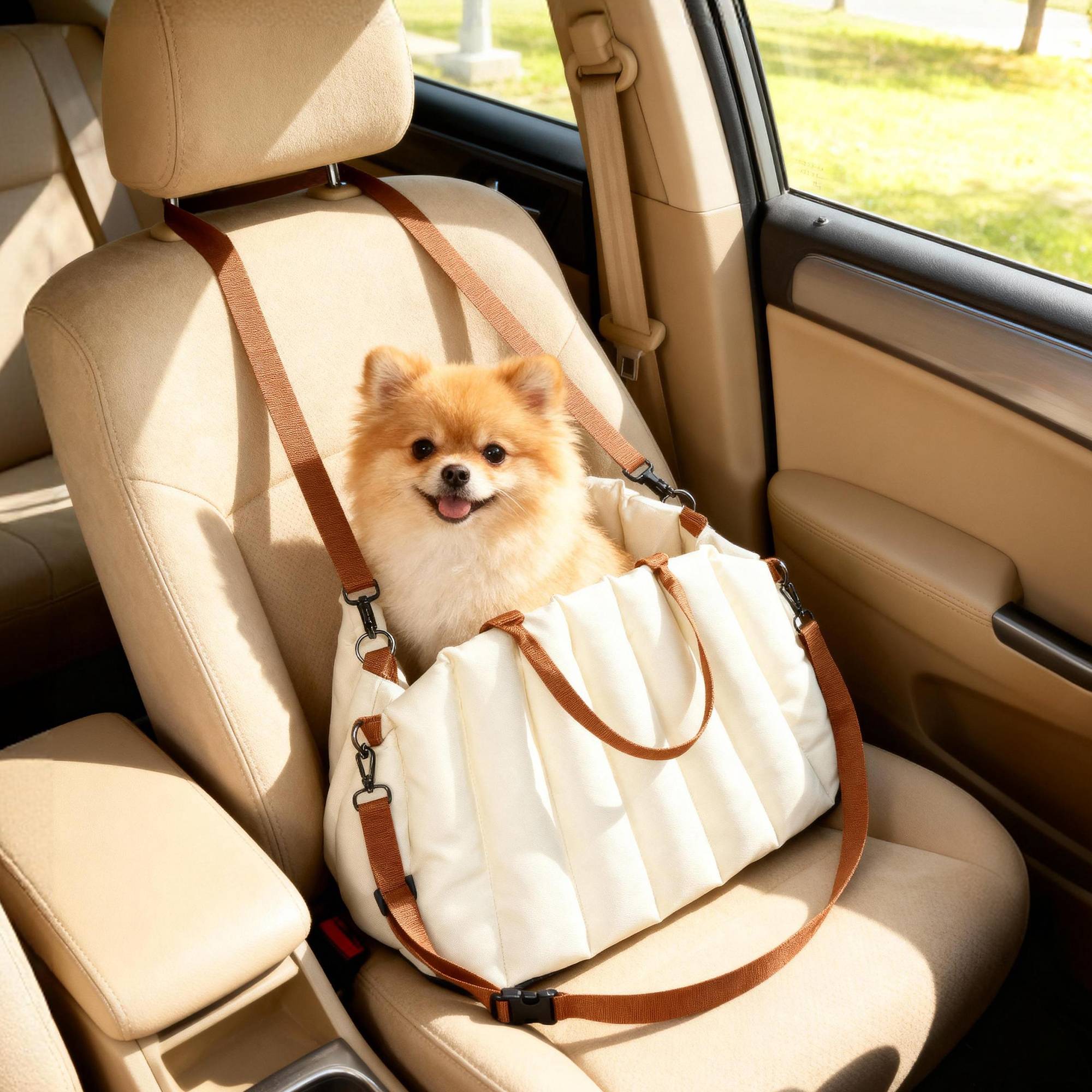 Siège auto pour petits chiens jusqu'à 5 kg avec ceinture de sécurité, base antidérapante et housse amovible - Image 3
