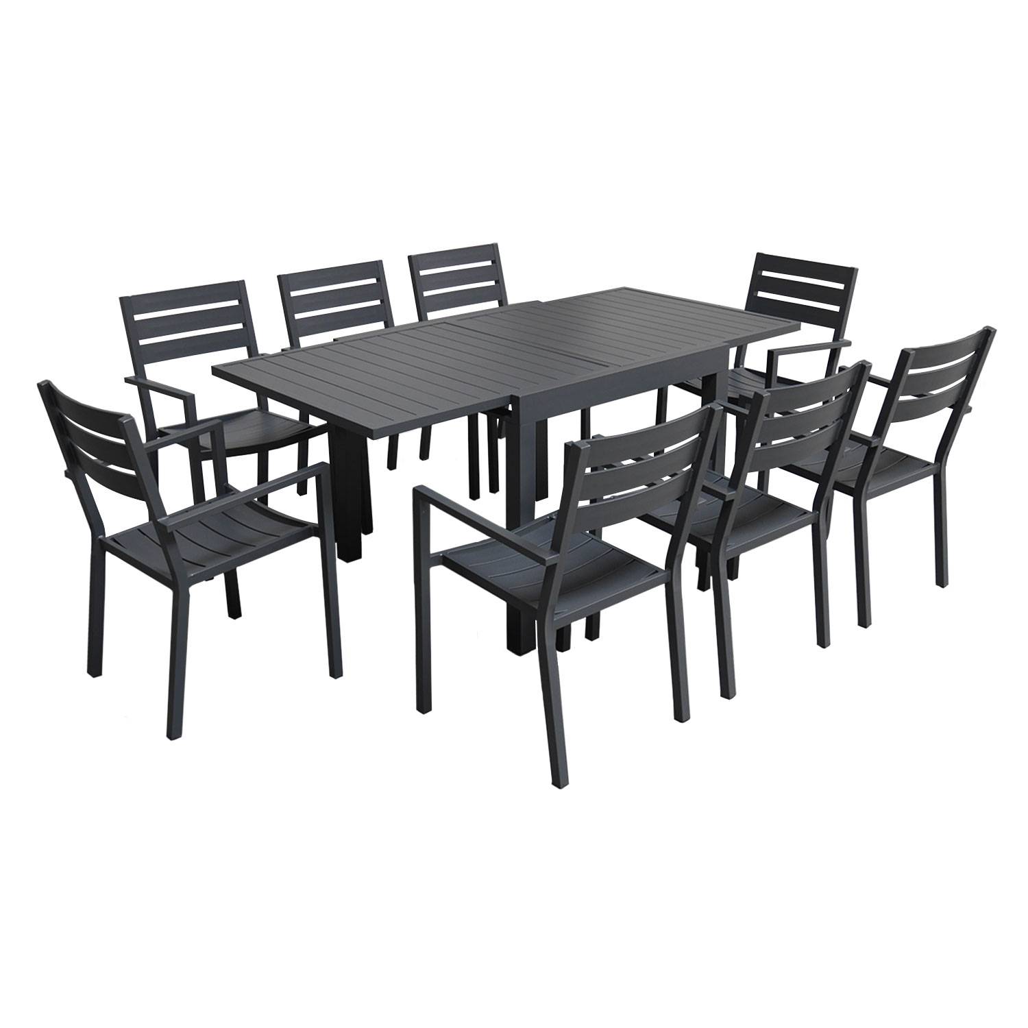 Salon de jardin VENEZIA extensible 90/180 en aluminium anthracite - 8 places - HAPPY GARDEN - Imagen 1