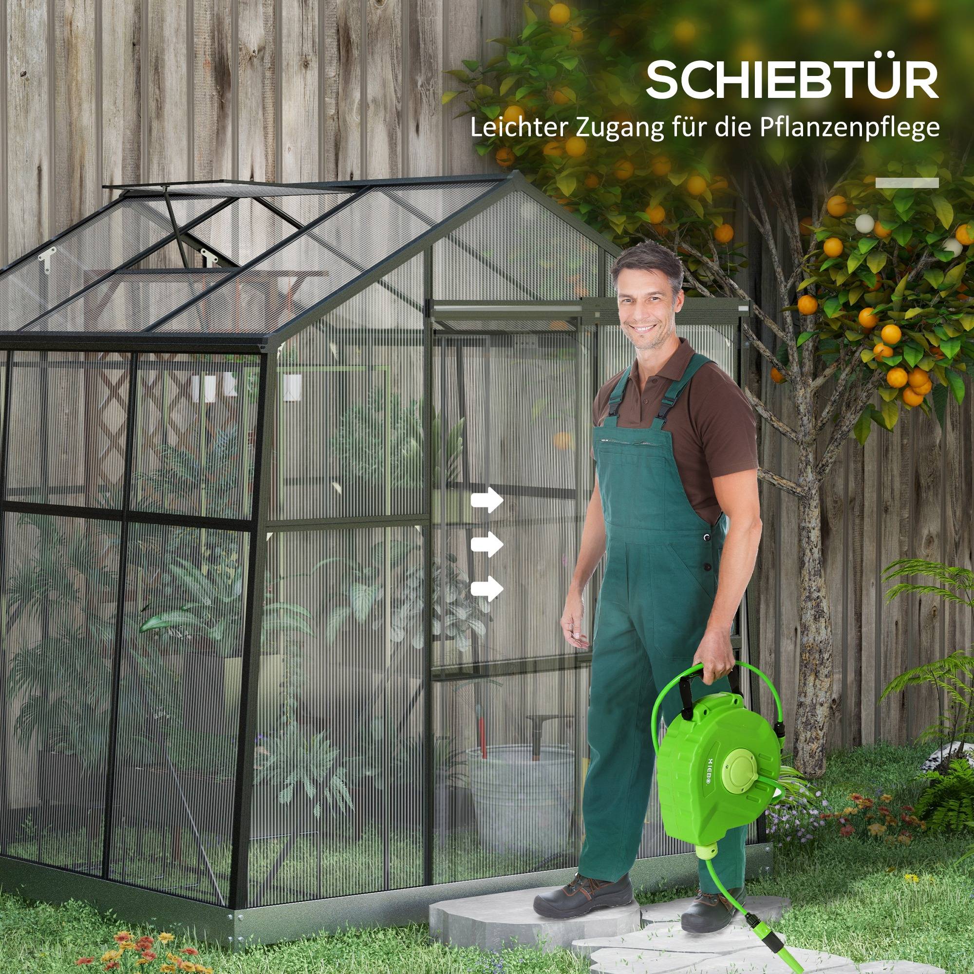 Serre de jardin en polycarbonate et aluminium noir 192 x 192 x 204 cm - PANGIVO - Image 8