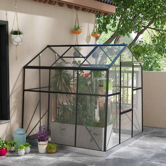 Serre de jardin en polycarbonate et aluminium noir 192 x 192 x 204 cm - PANGIVO - Image 3