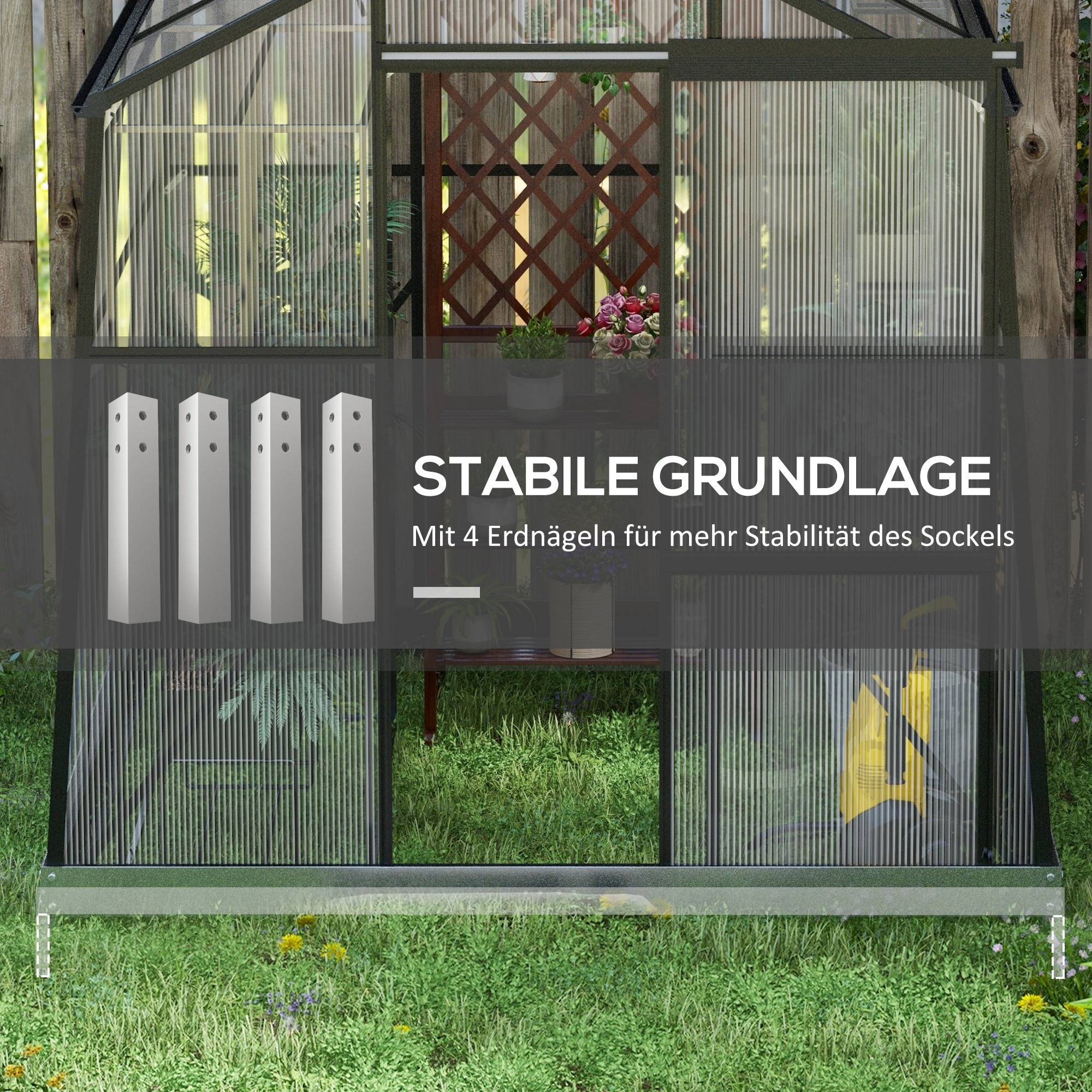 Serre de jardin en polycarbonate et aluminium noir 192 x 192 x 204 cm - PANGIVO - Image 7