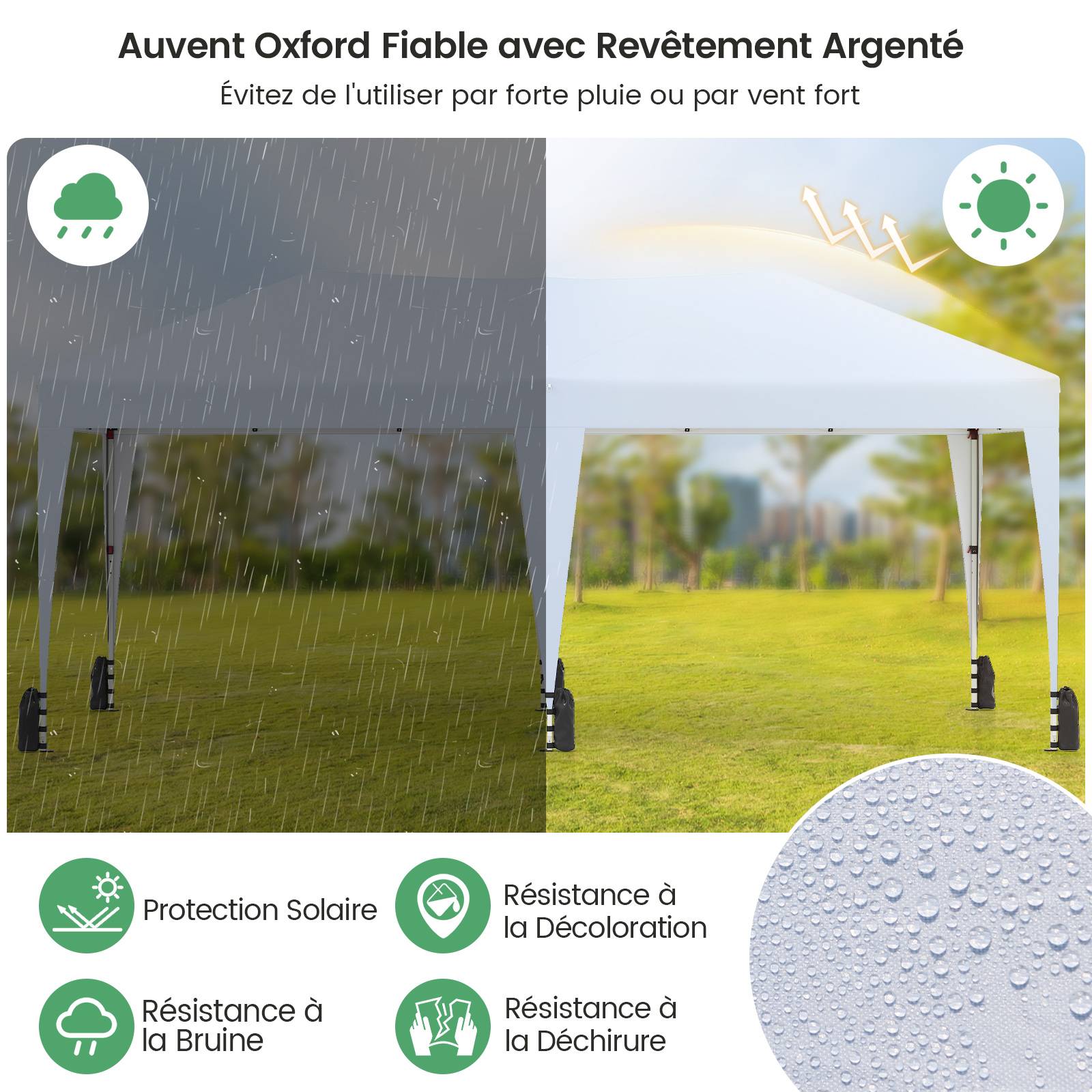 Tente Pliante 6 x 3M, Tonnelle Pop-up Portable d'Extérieur avec Sac à Roulettes, 12 Piquets, 6 Cordes Coupe-Vent, 6 Sacs de Sable, pour Camping, Blanc - Image 4