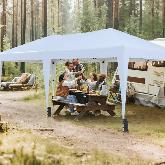 Tente Pliante 6 x 3M, Tonnelle Pop-up Portable d'Extérieur avec Sac à Roulettes, 12 Piquets, 6 Cordes Coupe-Vent, 6 Sacs de Sable, pour Camping, Blanc - Image 3