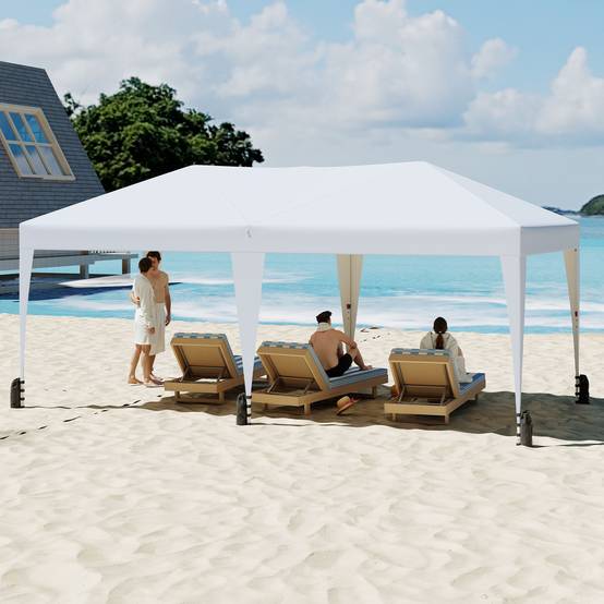 Tente Pliante 6 x 3M, Tonnelle Pop-up Portable d'Extérieur avec Sac à Roulettes, 12 Piquets, 6 Cordes Coupe-Vent, 6 Sacs de Sable, pour Camping, Blanc - Image 2