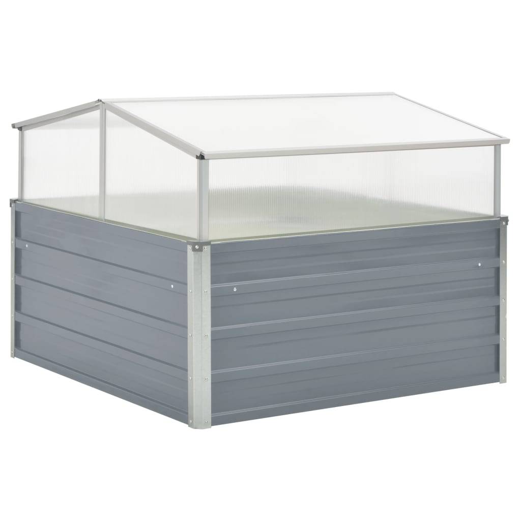 ComfortXL - Carré potager surélevé avec serre châssis en acier galvanisé 1x1m Gris – ComfortXL Outdoor Living - Image 1